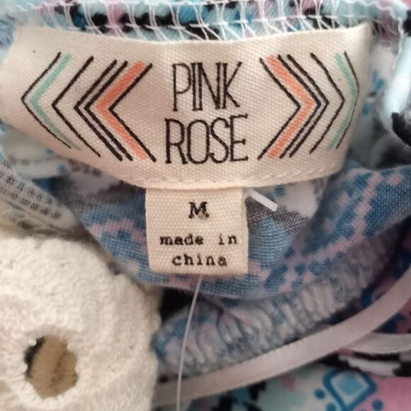 PINK ROSE AZTEC TEAL CROCHET BACK TOP SZ.M NWT - Picture 4 of 9
